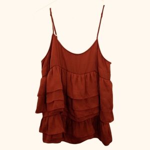 WhoWhatWear Firey Burnt Orange/ copper Ruffle Tierred Tank Top Medium M tank